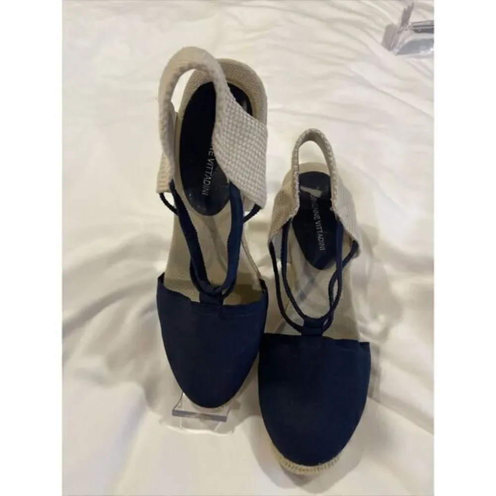 Adrienne Vittadini High Heeled‎ Espadrilles Wedges Navy Blue Stretch 9M